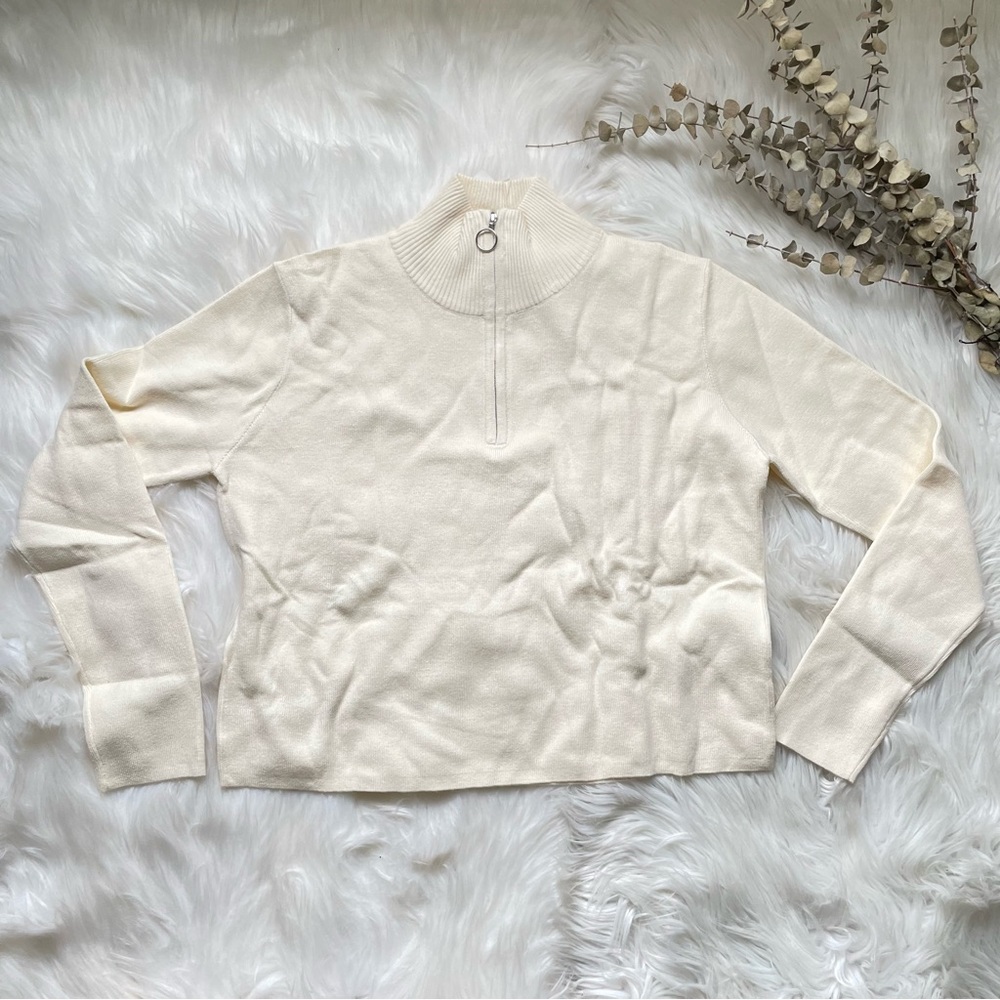 Nordstrom Cali Be Soft Quarter Zip Mock Neck Sweater Creamy Beige Large - Picture 3 of 10